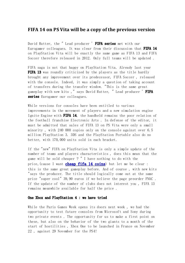 Fifa 14 On Ps Vita Will Be A Copy Of The Previous Version Fifa 14 On Ps Vita Will Be A Copy Of The Previous Version