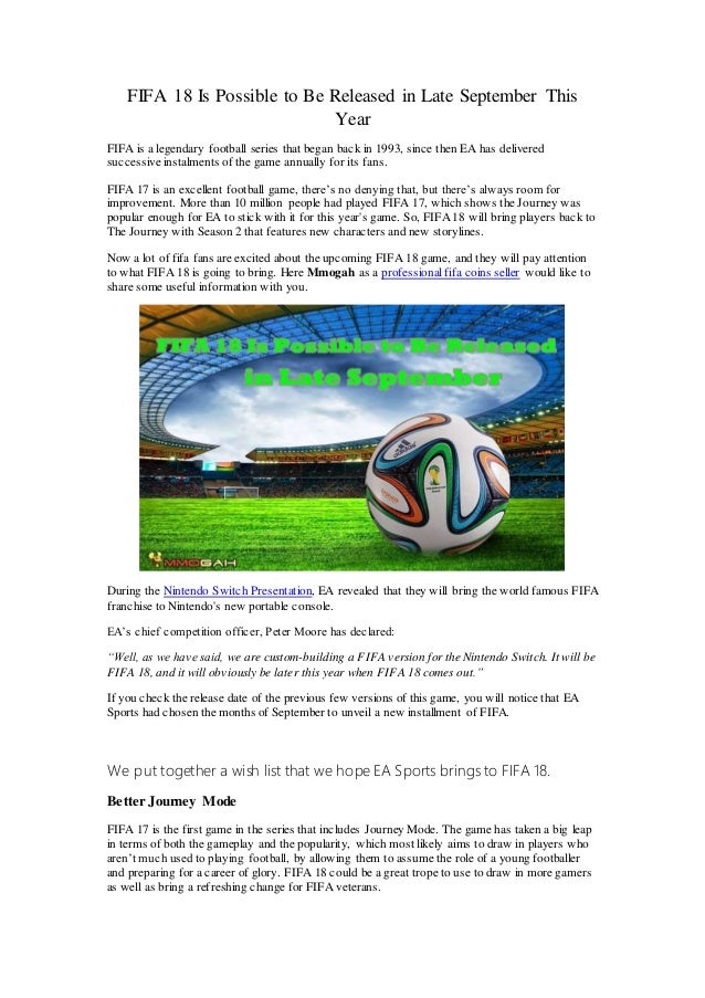Fifa 18 Is Possible To Be Released In Late September This Year