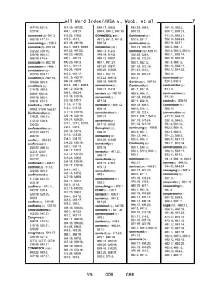567:10, 621:6,
622:16
concerned [3] - 547:3,
605:13, 617:13
concerning [1] - 528:3
concerns [7] - 528:14,
532:20, 539:16,
539:18, 566:17,
566:19, 610:4
conclude [1] - 602:16
conclusion [1] - 449:1
conclusions [2] -
603:10, 603:12
condition [3] - 547:18,
599:24, 625:5
conditions [8] -
474:12, 482:4,
488:9, 490:15,
490:19, 565:1,
608:11, 624:2
conduct [4] - 594:7,
609:2, 610:6, 622:21
Confederation [5] -
478:21, 495:13,
510:10, 530:4,
530:20
confederation [3] -
483:20, 483:23,
484:13
confer [1] - 624:23
conference [7] -
450:22, 498:14,
522:3, 525:7,
531:17, 534:1,
592:12
conferred [1] - 448:12
confined [3] - 617:5,
622:23, 625:5
confinement [3] -
617:24, 624:18,
625:19
confirm [6] - 474:11,
500:17, 520:4,
520:18, 529:25,
560:3
conform [1] - 511:18
confusing [1] - 572:10
congratulating [2] -
542:20, 542:23
Congress [6] -
504:11, 510:14,
510:15, 526:21,
526:22
congress [9] - 510:17,
526:19, 527:3,
527:5, 527:7, 527:9,
538:16, 584:17
CONMEBOL [135] -
460:22, 463:2,
467:12, 467:17,
467:19, 467:23,
468:1, 478:21,
478:22, 479:2,
479:5, 481:7,
481:18, 481:19,
482:5, 484:4, 484:6,
487:22, 487:23,
489:22, 489:23,
490:3, 490:23,
490:25, 491:3,
491:4, 491:11,
492:25, 493:4,
493:5, 493:17,
495:13, 495:17,
496:24, 497:5,
497:6, 498:3, 498:4,
500:12, 505:14,
509:5, 509:24,
510:15, 510:16,
510:19, 511:1,
511:6, 511:16,
512:4, 513:12,
513:13, 513:15,
526:14, 526:19,
526:21, 526:22,
527:1, 527:2, 527:5,
530:4, 530:9,
530:19, 531:4,
531:9, 533:20,
534:3, 534:10,
534:22, 535:16,
536:7, 536:13,
536:17, 537:7,
537:12, 537:20,
537:24, 538:2,
538:15, 539:14,
539:17, 539:19,
544:4, 545:1,
546:14, 547:6,
547:19, 548:9,
549:11, 550:1,
550:9, 551:8,
552:13, 553:22,
553:23, 554:2,
554:4, 554:12,
555:8, 555:17,
556:2, 556:3,
556:16, 559:20,
560:3, 561:23,
562:2, 562:11,
564:11, 564:15,
564:16, 564:23,
564:25, 565:3,
565:6, 565:25,
566:7, 566:16,
566:18, 567:2,
567:12, 568:18,
568:19, 568:21,
569:15, 573:14,
573:25, 582:5,
582:6, 583:8,
585:17, 586:2,
586:6, 590:2, 590:13
CONMEBOL's [5] -
491:5, 491:7, 491:8,
585:24
connection [18] -
460:13, 472:3,
475:16, 481:2,
485:12, 489:7,
491:1, 491:21,
491:23, 492:7,
500:20, 533:21,
537:7, 552:11,
572:22, 584:12,
596:19, 598:12
connections [2] -
556:23, 557:9
consent [1] - 472:13
consented [1] -
471:24
consider [2] - 609:12,
609:18
consideration [1] -
509:21
consistent [2] -
617:18, 620:2
Conspiracy [1] -
594:20
conspiracy [2] -
594:20, 594:21
constantly [1] -
575:19
consult [2] - 471:22,
488:17
consultants [4] -
478:15, 479:3,
479:13
consultation [1] -
479:4
consultations [1] -
528:5
consulting [1] - 479:7
CONT [1] - 430:1
contact [1] - 506:11
contain [2] - 541:2,
541:23
contained [1] - 540:24
contains [1] - 541:14
contemplated [1] -
475:3
contend [1] - 618:4
content [2] - 498:24,
521:3
context [16] - 471:24,
479:1, 490:14,
490:15, 490:16,
496:20, 526:18,
528:15, 535:22,
543:20, 564:17,
565:2, 579:8,
583:23, 586:8,
620:22
Continental [2] -
510:9, 591:7
continuation [2] -
559:23, 559:25
continue [14] - 458:11,
462:23, 528:5,
528:16, 532:21,
550:1, 562:12,
567:16, 573:19,
574:24, 594:3,
604:20, 605:22,
624:8
Continue [1] - 597:15
Continued [21] -
431:7, 437:16,
438:9, 446:17,
447:12, 450:25,
457:5, 458:24,
469:19, 486:5,
499:6, 516:11,
521:19, 522:4,
525:8, 526:7, 545:8,
557:15, 575:24,
601:12, 621:10
continuing [7] - 459:5,
463:9, 487:1,
504:13, 546:1,
555:6, 568:11
Continuing [6] -
500:1, 530:13,
558:1, 572:5, 602:1,
622:1
continuous [1] -
482:21
contract [34] - 449:21,
460:13, 462:10,
469:6, 471:1,
473:18, 476:24,
478:16, 479:9,
480:15, 481:1,
493:1, 493:18,
493:19, 493:22,
495:11, 495:12,
496:13, 496:14,
496:17, 496:20,
497:2, 497:5,
500:21, 510:19,
513:21, 514:2,
564:16, 565:19,
572:25, 583:25,
584:1, 584:4, 600:20
contracted [1] -
474:13
contracts [35] -
450:11, 458:20,
464:13, 464:20,
476:18, 481:7,
482:3, 491:5,
All Word Index//USA v. Webb, et al.
VB OCR CRR
7
491:10, 492:2,
500:12, 505:21,
513:25, 539:21,
552:18, 552:24,
552:25, 553:1,
560:5, 564:17,
565:3, 565:5, 565:8,
565:11, 565:14,
565:20, 565:25,
567:3, 568:12,
581:19, 582:11,
582:12, 584:22,
585:16
contractual [2] -
529:2, 530:8
contradicted [1] -
613:14
contravention [1] -
517:23
control [1] - 608:18
Convention [1] -
568:19
conversation [16] -
472:22, 504:22,
532:18, 546:9,
551:3, 551:24,
552:5, 559:16,
563:4, 568:8,
574:23, 580:8,
580:23, 581:12,
583:21, 603:24
conversations [7] -
488:13, 533:11,
533:13, 541:3,
541:4, 564:16, 580:4
convey [3] - 544:15,
544:23, 544:24
conveying [1] - 547:4
convincing [1] -
607:19
cooperate [1] - 591:15
cooperating [1] -
587:8
cooperation [4] -
594:22, 595:6,
596:4, 597:13
Copa [107] - 460:13,
460:14, 460:19,
461:20, 461:23,
478:23, 479:15,
479:16, 481:10,
481:12, 481:14,
481:15, 481:16,
481:17, 481:18,
482:3, 482:5, 482:9,
482:12, 482:13,
482:17, 482:25,
483:6, 483:12,
483:18, 484:2,
485:1, 485:21,
 