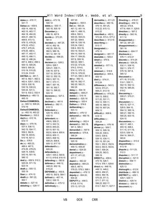 dates [2] - 479:17,
541:11
Datisa [38] - 459:9,
459:14, 459:18,
463:15, 463:17,
464:18, 464:20,
464:21, 466:10,
469:6, 473:13,
478:13, 478:20,
478:23, 479:2,
479:7, 479:24,
479:25, 480:4,
487:17, 493:17,
495:13, 496:11,
496:12, 496:24,
497:4, 498:2, 498:3,
500:12, 500:20,
509:5, 509:24,
510:19, 510:20,
513:24, 514:8
DATISA [18] - 481:7,
481:9, 482:1, 482:3,
482:4, 529:1, 530:3,
530:9, 530:18,
530:19, 530:23,
530:24, 531:3,
531:9, 532:2, 532:4
Datisa's [2] - 460:13,
465:10
Datisa-CONMEBOL
[3] - 500:12, 509:24,
510:19
Datisa/CONMEBOL
[2] - 493:19, 493:22
Davidson [1] - 533:2
day's [2] - 610:16,
610:17
days [11] - 479:18,
537:4, 538:13,
542:15, 554:17,
559:2, 562:8,
592:18, 603:8,
610:16, 621:3
De [1] - 578:5
de [10] - 465:23,
466:4, 467:5,
474:25, 478:23,
526:14, 539:8,
543:16, 551:16,
566:12
deal [6] - 458:9, 510:3,
520:24, 571:19,
623:14
dealt [2] - 555:13,
555:19
Dear [1] - 474:10
death [2] - 561:22,
562:1
debate [1] - 527:10
debating [1] - 528:17
debt [2] - 473:19,
500:14
debts [3] - 505:17,
505:18, 505:19
December [2] -
496:18, 497:6
decide [2] - 573:20,
591:9
decided [10] - 487:25,
491:4, 492:18,
492:20, 555:19,
582:5, 589:18,
591:12, 591:19
decides [2] - 598:20,
599:6
decision [23] - 528:2,
528:4, 528:7,
528:21, 536:11,
536:18, 537:9,
537:10, 537:24,
552:12, 552:15,
556:3, 557:13,
567:7, 573:11,
588:7, 591:16,
591:18, 592:7,
592:13, 598:22,
624:10
decisions [2] - 527:2,
604:8
declined [1] - 481:6
defend [2] - 582:11,
619:13
Defendant [3] -
429:19, 430:2,
430:10
defendant [19] -
498:6, 508:21,
537:3, 543:12,
600:8, 600:23,
601:9, 601:10,
602:6, 604:4, 605:4,
605:8, 605:11,
608:5, 608:10,
608:24, 609:8,
609:12, 617:10
defendant's [1] -
605:20
defendants [6] -
429:7, 535:2, 593:8,
611:5, 619:8, 619:10
defending [1] - 583:8
defense [4] - 448:12,
448:22, 602:18,
616:24
DEFENSE [4] - 450:8,
469:10, 502:6, 564:1
defined [3] - 467:14,
530:2, 530:15
definitive [1] - 475:12
definitively [1] -
467:20
degree [1] - 505:5
Del [39] - 460:24,
461:12, 491:14,
498:11, 498:15,
499:4, 500:3,
500:20, 504:23,
507:22, 508:8,
508:18, 535:19,
535:24, 536:2,
536:4, 553:18,
553:19, 553:21,
554:10, 554:15,
554:17, 554:20,
557:6, 559:16,
560:22, 569:1,
572:22, 573:24,
574:2, 574:6,
574:13, 575:12,
576:14, 576:22,
577:23, 590:3, 601:5
del [6] - 582:13,
582:16, 582:17,
582:20, 582:21,
582:25
delay [1] - 504:18
delayed [1] - 608:21
delete [1] - 519:14
deleted [1] - 520:19
deleting [1] - 520:4
Delhon [1] - 578:8
deliberating [1] -
603:13
deliver [1] - 476:12
delivered [2] - 480:18,
500:7
delivering [1] - 602:4
demand [3] - 560:18,
561:3, 585:3
demanded [1] - 597:6
demands [2] - 575:8,
588:24
demonstrate [1] -
520:18
demonstrative [2] -
459:13, 459:25
denial [1] - 624:20
department [3] -
471:17, 471:22,
577:7
depict [1] - 563:22
depicted [6] - 484:23,
485:5, 487:4,
578:23, 579:3, 588:1
deposited [1] - 479:13
deputy [2] - 604:22,
604:24
DEPUTY [5] - 448:3,
515:8, 517:6,
570:13, 571:23
dermatitis [1] - 611:23
describe [6] - 460:16,
476:14, 491:25,
512:22, 615:13,
615:22
described [4] - 462:2,
572:24, 573:3, 577:2
describes [1] - 613:16
describing [1] -
613:17
designated [1] -
479:13
designed [1] - 481:17
desirable [1] - 505:4
detail [2] - 470:9,
475:21
detailed [2] - 577:13,
577:14
detained [1] - 518:8
detention [2] - 605:4,
605:10
died [2] - 574:21,
613:24
difference [5] - 543:3,
543:6, 573:21,
606:21, 613:15
different [15] - 474:25,
500:13, 509:2,
511:22, 531:11,
553:12, 555:11,
585:14, 589:12,
592:19, 607:24,
609:13
difficult [2] - 606:9,
618:13
difficulties [1] -
504:24
diligence [1] - 476:16
dinner [22] - 509:7,
509:12, 509:18,
534:20, 539:3,
539:5, 539:9,
539:10, 539:11,
551:15, 551:24,
552:1, 552:2, 552:9,
553:4, 553:5, 553:6,
559:7, 559:24,
559:25, 563:3,
588:19
DIRECT [6] - 459:4,
470:16, 526:7,
572:4, 576:1, 629:6
direct [16] - 448:10,
448:13, 449:2,
480:6, 494:21,
506:6, 564:16,
570:25, 571:3,
571:7, 571:12,
596:22, 602:17,
614:7, 622:11, 627:7
All Word Index//USA v. Webb, et al.
VB OCR CRR
9
Directing [1] - 476:21
directing [6] - 459:12,
465:22, 475:8,
477:6, 494:11, 529:9
direction [1] - 567:2
directly [2] - 593:16,
611:14
disappointed [2] -
581:22, 581:23
disappointment [1] -
581:18
disclose [1] - 604:17
disclosure [2] -
576:11, 610:21
discrete [1] - 614:24
discuss [8] - 526:25,
532:11, 539:10,
552:11, 576:17,
576:18, 581:8,
585:12
discussed [9] -
471:16, 513:23,
514:1, 539:11,
552:10, 552:12,
552:18, 585:20,
619:2
discussing [3] -
559:21, 575:21,
590:4
discussion [11] -
463:15, 527:11,
528:9, 564:10,
564:12, 565:14,
565:21, 590:10,
590:25, 603:19,
624:15
discussions [11] -
463:17, 485:1,
493:16, 498:2,
511:15, 511:16,
533:5, 539:14,
554:14, 564:21,
583:8
dispositive [1] - 613:4
dispositively [1] -
613:18
dispute [2] - 511:23,
512:3
disputes [1] - 511:17
disruption [1] - 521:9
distant [1] - 558:11
distinction [1] -
625:13
distraught [1] - 612:6
distribute [1] - 489:10
DISTRICT [3] - 429:1,
429:1, 429:11
District [1] - 429:14
division [1] - 559:12
document [75] -
 