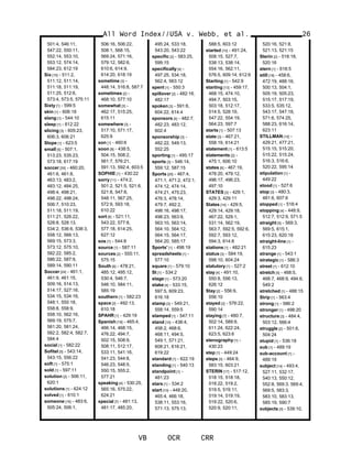 501:4, 546:11,
547:22, 550:11,
552:14, 553:10,
553:12, 574:14,
584:23, 612:19
Six [10] - 511:2,
511:12, 511:14,
511:18, 511:19,
511:25, 512:6,
573:4, 573:5, 575:11
Sixty [1] - 599:5
skin [1] - 606:18
slang [1] - 544:10
sleep [1] - 612:22
slicing [3] - 605:23,
606:3, 606:21
Slope [1] - 623:5
small [5] - 507:1,
513:23, 535:23,
573:18, 617:19
soccer [35] - 460:20,
461:6, 461:8,
463:13, 483:2,
483:12, 484:25,
498:4, 498:21,
498:22, 498:24,
506:7, 510:23,
511:18, 511:19,
511:21, 526:22,
528:8, 528:13,
534:2, 536:6, 538:3,
558:12, 566:13,
569:15, 573:3,
573:12, 575:10,
582:22, 585:2,
586:22, 587:9,
589:14, 590:11
Soccer [24] - 461:1,
461:9, 461:15,
509:16, 514:13,
514:17, 527:16,
534:15, 534:16,
548:1, 550:18,
558:8, 558:9,
558:10, 562:16,
569:19, 575:7,
581:20, 581:24,
582:2, 582:4, 582:7,
584:4
social [1] - 582:22
Sofitel [5] - 543:14,
543:15, 556:22
soft [1] - 575:1
sold [1] - 597:11
solution [2] - 506:11,
620:1
solutions [1] - 624:12
solved [1] - 610:1
someone [16] - 483:6,
505:24, 506:1,
506:16, 506:22,
508:1, 568:15,
569:24, 571:16,
579:12, 582:6,
610:6, 614:9,
614:20, 618:19
sometime [3] -
448:14, 516:8, 587:7
sometimes [2] -
468:10, 577:10
somewhat [3] -
462:17, 515:25,
615:11
somewhere [3] -
517:10, 571:17,
625:9
son [1] - 460:6
soon [8] - 438:5,
504:15, 508:2,
561:7, 576:21,
591:13, 592:4, 603:5
SOPHIE [1] - 430:22
sorry [11] - 474:2,
501:2, 521:5, 521:6,
521:8, 547:8,
548:11, 567:25,
572:9, 593:18,
610:22
sort [6] - 521:11,
543:22, 577:8,
577:18, 614:25,
627:12
sos [1] - 544:8
source [1] - 587:11
sources [2] - 555:11,
575:15
South [8] - 478:21,
485:12, 495:12,
530:4, 546:7,
546:10, 584:11,
585:19
southern [1] - 582:23
space [2] - 492:13,
610:18
SPAHR [1] - 429:19
Spanish [18] - 465:4,
466:14, 468:15,
476:22, 494:7,
502:15, 508:9,
508:11, 512:17,
533:11, 541:16,
541:23, 544:8,
546:23, 548:5,
550:15, 555:2,
577:21
speaking [4] - 530:25,
565:16, 575:22,
624:21
special [7] - 481:13,
481:17, 485:20,
495:24, 533:18,
543:20, 543:22
specific [2] - 583:25,
599:15
specifically [4] -
497:25, 534:18,
562:4, 563:12
spent [1] - 550:3
spillover [2] - 482:16,
482:17
spoken [3] - 591:6,
604:22, 614:4
sponsors [4] - 482:7,
482:23, 483:12,
602:4
sponsorship [3] -
482:22, 549:13,
552:25
sporting [1] - 495:17
sports [3] - 546:14,
559:12, 587:15
Sports [25] - 467:4,
471:1, 471:2, 472:1,
474:12, 474:14,
474:21, 475:23,
476:3, 478:14,
479:7, 492:2,
498:16, 498:17,
498:23, 563:9,
563:10, 563:14,
564:10, 564:12,
564:15, 564:17,
564:20, 585:17
Sports' [1] - 498:19
spreadsheets [1] -
577:10
square [1] - 579:10
St [1] - 534:2
stage [1] - 573:20
stake [4] - 533:15,
597:5, 609:23,
616:18
stamp [3] - 549:21,
558:14, 559:5
stamped [1] - 547:11
stand [10] - 438:4,
458:2, 468:6,
468:11, 494:5,
549:1, 571:21,
608:21, 616:21,
619:22
standard [1] - 622:19
standing [1] - 540:13
standpoint [1] -
481:23
stars [1] - 534:2
start [10] - 448:20,
465:4, 466:18,
538:11, 553:16,
571:13, 575:13,
588:5, 603:12
started [10] - 491:24,
508:15, 527:7,
538:13, 538:14,
554:16, 562:11,
576:5, 609:14, 612:6
Starting [1] - 542:9
starting [13] - 459:17,
468:15, 474:10,
494:7, 503:15,
503:18, 512:17,
514:5, 528:19,
547:22, 554:19,
564:23, 597:7
starts [1] - 507:13
state [3] - 467:21,
558:19, 614:21
statement [1] - 613:5
statements [2] -
475:1, 606:10
states [6] - 467:19,
478:20, 479:12,
496:17, 496:23,
497:10
STATES [3] - 429:1,
429:3, 429:11
States [14] - 429:5,
429:14, 429:18,
467:22, 529:1,
531:14, 562:19,
563:7, 592:5, 592:6,
592:7, 593:12,
594:3, 614:8
stations [1] - 482:21
status [3] - 584:19,
598:10, 604:24
statutory [1] - 527:2
stay [4] - 491:10,
550:8, 556:13,
626:12
Stay [2] - 556:9,
556:10
stayed [2] - 576:22,
590:14
staying [7] - 480:7,
502:14, 589:9,
611:24, 622:24,
623:5, 623:6
stenography [1] -
430:23
step [1] - 449:24
steps [3] - 464:9,
583:15, 603:21
STERIN [17] - 517:12,
518:15, 518:18,
518:22, 519:2,
519:5, 519:11,
519:14, 519:19,
519:22, 520:6,
520:9, 520:11,
All Word Index//USA v. Webb, et al.
VB OCR CRR
26
520:16, 521:8,
521:13, 521:15
Sterin [2] - 518:18,
520:16
stern [1] - 618:5
still [18] - 458:6,
472:19, 488:16,
500:13, 504:1,
505:19, 505:23,
515:17, 517:19,
533:5, 535:12,
543:17, 547:18,
571:6, 574:25,
588:23, 616:14,
623:11
STILLMAN [10] -
429:21, 477:21,
515:15, 515:20,
515:22, 515:24,
516:3, 516:6,
520:22, 595:14
stipulation [1] -
449:22
stood [1] - 527:6
stop [3] - 480:3,
481:6, 607:6
stopped [1] - 518:4
stopping [4] - 448:9,
512:7, 512:9, 571:5
straight [5] - 569:3,
569:5, 615:1,
615:23, 620:18
straight-line [1] -
615:23
strange [1] - 543:1
strategic [1] - 586:3
street [1] - 612:10
stretch [5] - 468:5,
468:7, 468:9, 494:6,
549:2
stretched [1] - 488:15
Strip [1] - 563:4
strong [1] - 586:2
stronger [1] - 498:20
structure [3] - 484:4,
503:12, 566:4
struggle [2] - 501:6,
504:24
stupid [1] - 536:18
sub [1] - 489:19
sub-account [1] -
489:19
subject [14] - 493:4,
527:11, 532:17,
540:13, 550:12,
552:8, 569:3, 569:4,
569:5, 583:3,
583:10, 583:13,
585:19, 590:7
subjects [3] - 539:10,
 