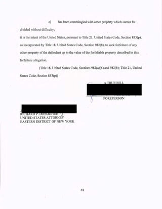 e) has been commingled with other property which cannot be
divided without difficulty;
it is the intent ofthe United States, pursuant to Title 21, United States Code, Section 853(p),
as incorporated by Title 18, U.r:iited States Code, Section 982(b), to seek forfeiture of any
other property ofthe defendant up to the value ofthe forfeitable property described in this
·forfeiture allegation.
(Title 18, United States Code, Sections 982(a)(6) and 982(b); Title 21, United
States Code, Section 853(p))
•t ·r.•:t"tl · 1 • :.. • - • I
UNITED STATES ATTORNEY
EASTERN DISTRICT OF NEW YORK
69
 
