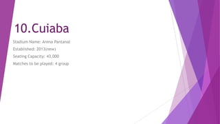9. Manaus
Stadium Name: Arena da Amazonia
Established: 2013(new)
Seating Capacity: 44,000
Matches to be played: 4 group

 