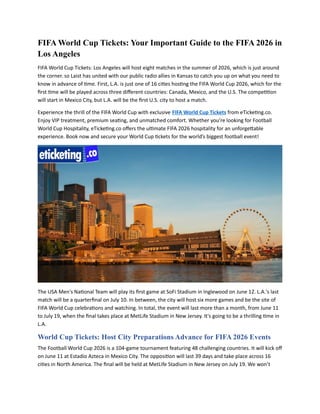 FIFA World Cup Tickets Your Important Guide to the FIFA 2026 in Los ...