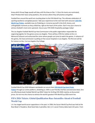 FIFA World Cup Tickets Your Important Guide to the FIFA 2026 in Los ...