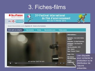 3. Fiches-films
Lien cliquable
pour contacter le
producteur ou le
distributeur de
l’œuvre
présentée.
 