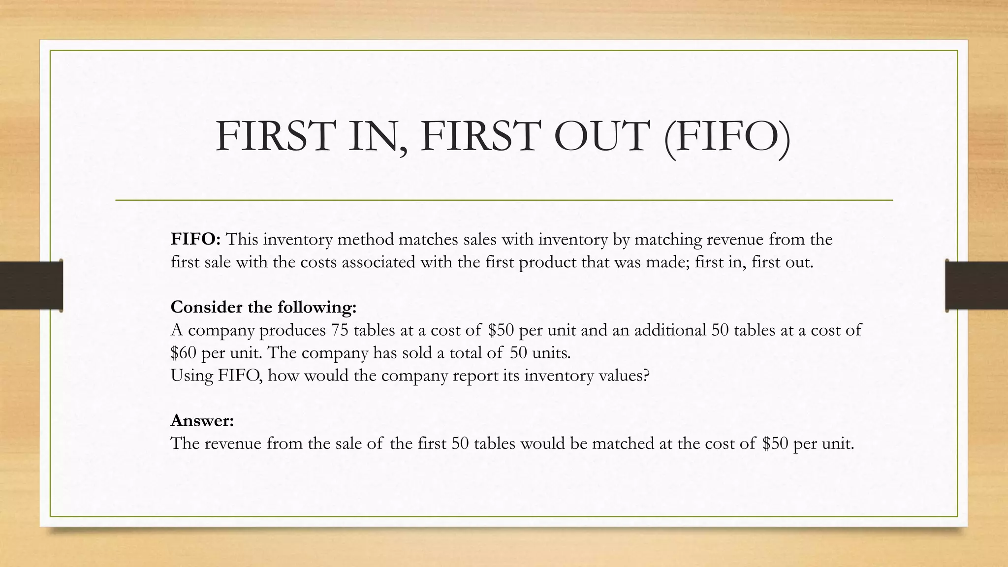 First In, First Out (FIFO); Last In, Last Out (LIFO) | PPTX