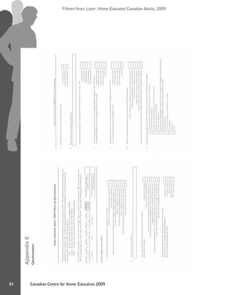 Canadian Centre for Home Education 2009
Fifteen Years Later: Home-Educated Canadian Adults, 2009
51
Fifteen Years Later: Home-Educated Canadian Adults, 2009
AppendixE
Questionnaire
 