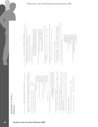 Canadian Centre for Home Education 2009
Fifteen Years Later: Home-Educated Canadian Adults, 2009
53
Fifteen Years Later: Home-Educated Canadian Adults, 2009
AppendixE(cont.)
Questionnaire
 