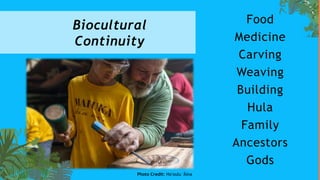 Food
Medicine
Carving
Weaving
Building
Hula
Family
Ancestors
Gods
Biocultural
Continuity
Photo Credit: Hoʻoulu ʻĀina
 