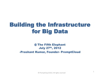 Building the Infrastructure
       for Big Data

            @ The Fifth Elephant
               July 27th, 2012
   -Prashant Kumar, Founder- PromptCloud




                                                        1
              © PromptCloud 2012, All rights reserved
 