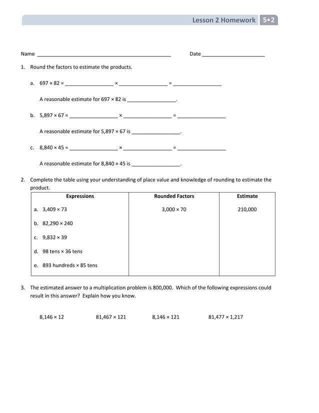 Fifth grade module 2 homework