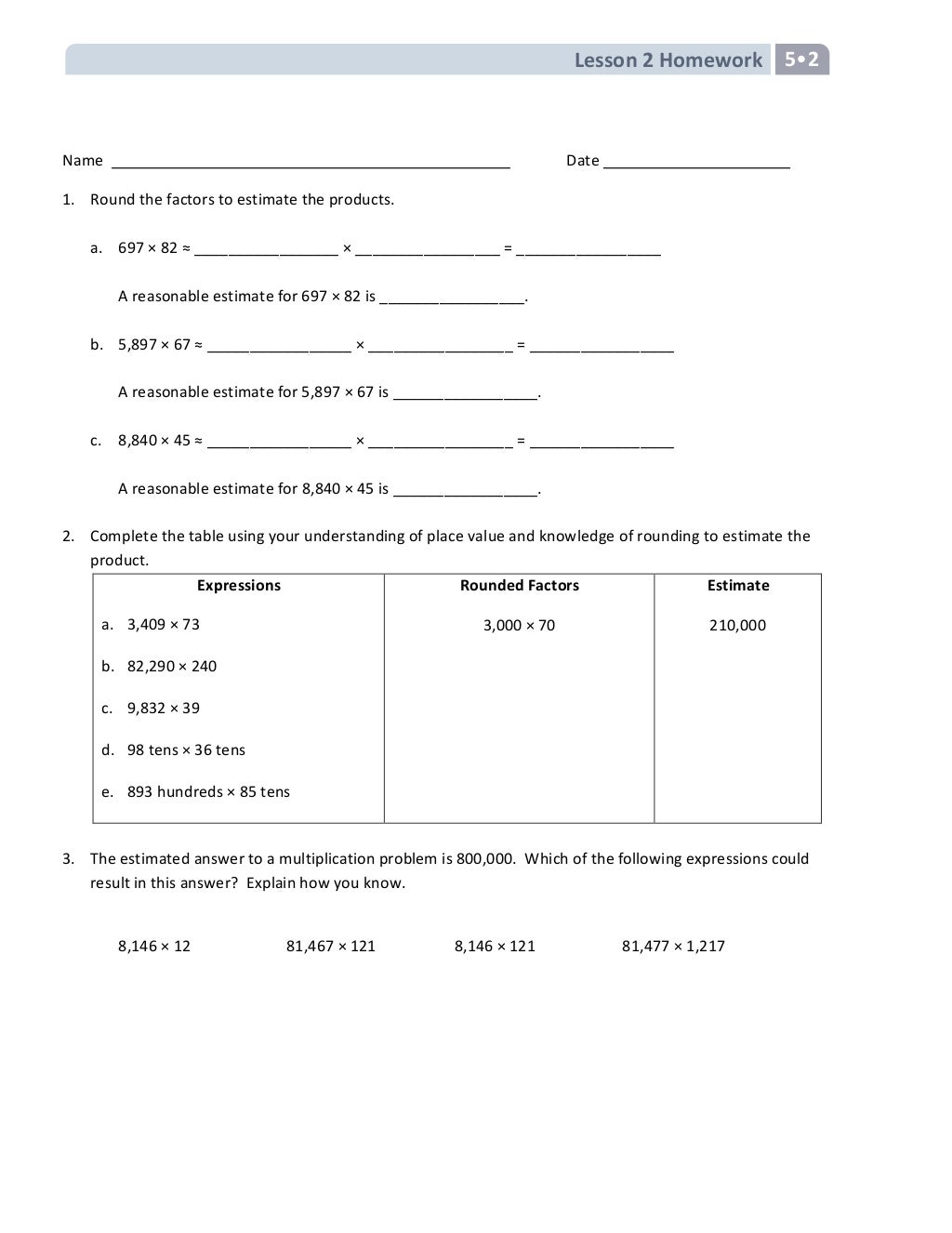 Fifth grade module 2 homework