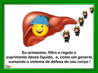 Eu armazeno, filtro e regulo o
suprimento desse líquido, e, como um general,
 comando o sistema de defesa do seu corpo !
 