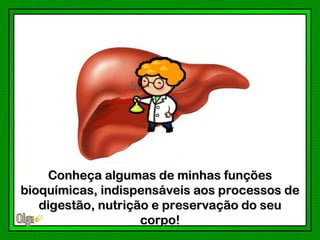 Conheça algumas de minhas funções
bioquímicas, indispensáveis aos processos de
   digestão, nutrição e preservação do seu
                    corpo!
 