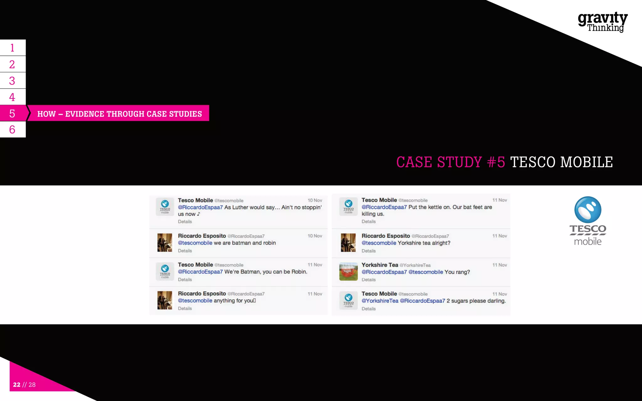 22 // 28
5
6
CASE STUDY #5 TESCO MOBILE
HOW – EVIDENCE THROUGH CASE STUDIES
1
2
3
4
 