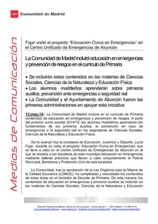 Lucía Figar visitó el proyecto “educación cívica en emergencias” en el centro unificado de emergencias de Alcorcón