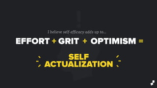 I believe self-efficacy adds up to…
EFFORT GRIT
SELF
ACTUALIZATION
+ OPTIMISM+ =
!
 