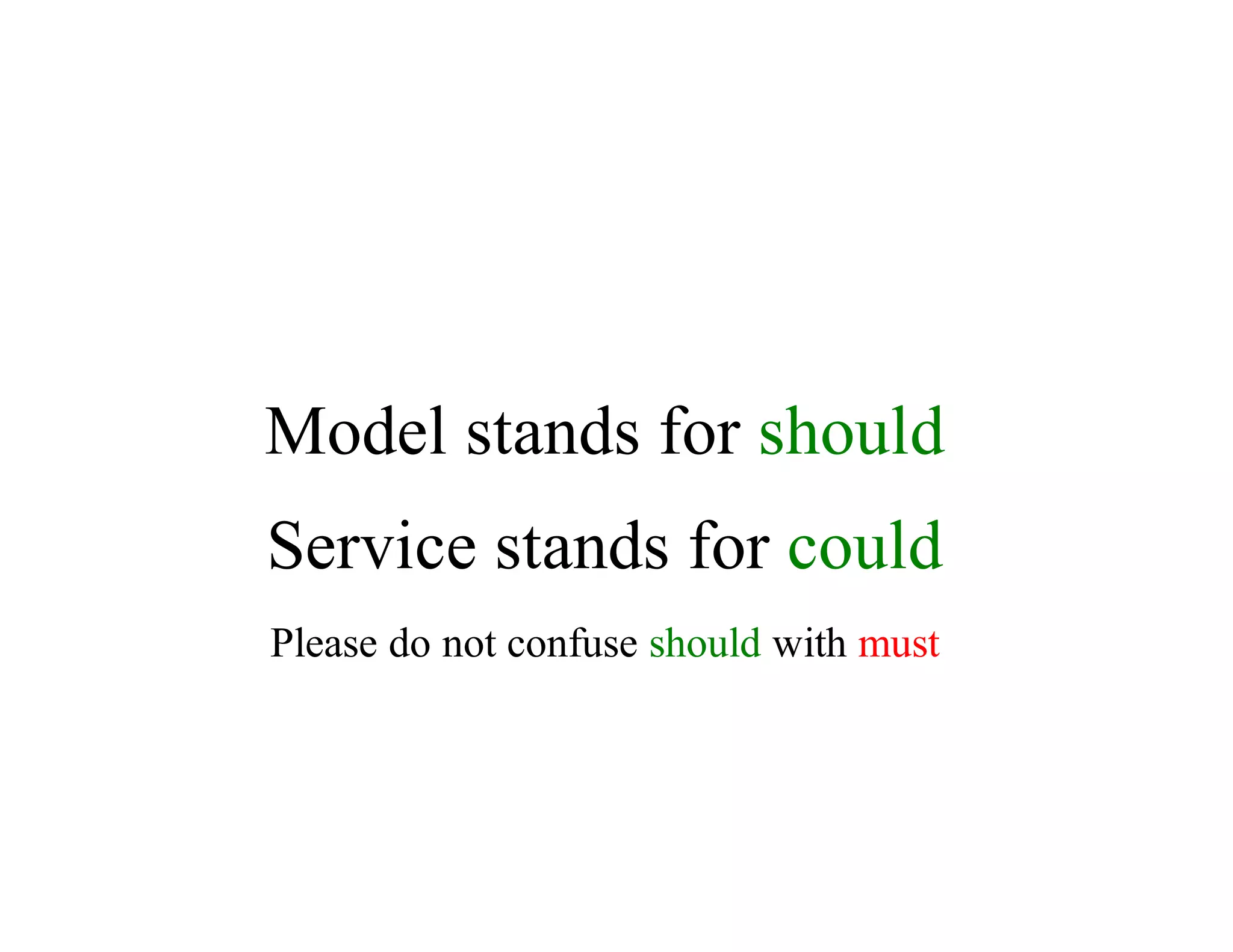 Model	stands	for	should
Service	stands	for	could
Please	do	not	confuse	should	with	must
 