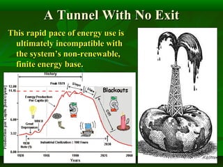 A Tunnel With No ExitA Tunnel With No Exit
This rapid pace of energy use isThis rapid pace of energy use is
ultimately incompatible withultimately incompatible with
the system’s non-renewable,the system’s non-renewable,
finite energy base.finite energy base.
 