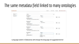 The same metadata field linked to many ontologies
Language switch in Dataverse will change the language of suggested terms!
 