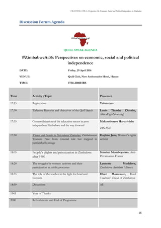 Fighting Still: Perspectives on Economic, Social and Political Independence in Zimbabwe