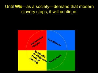 Until WE—as a society—demand that modern
slavery stops, it will continue.
 