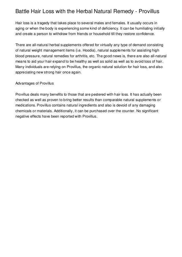 Battle Hair Loss With The Herbal Natural Remedy Provillus