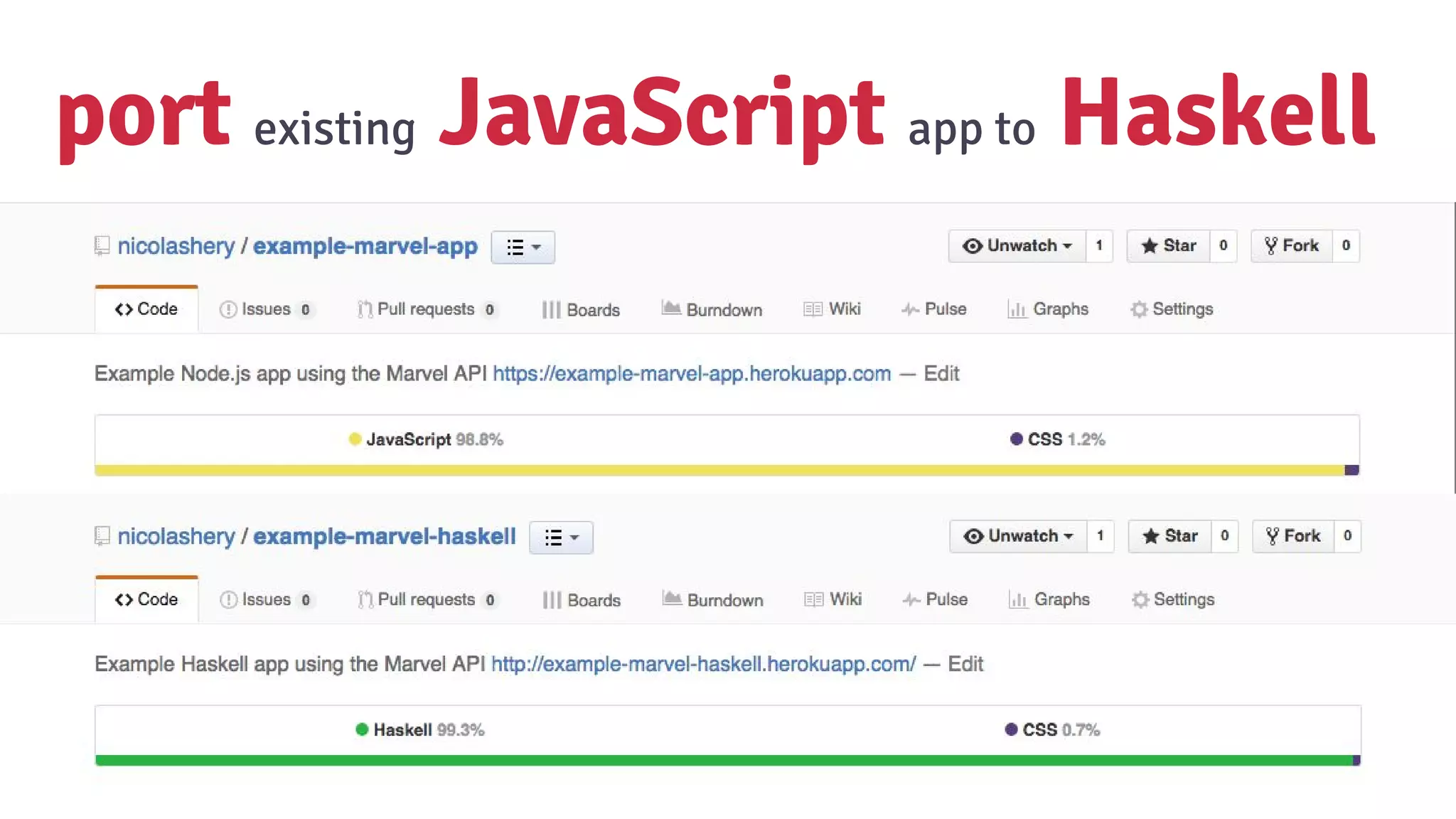 port existing JavaScript app to Haskell
 
