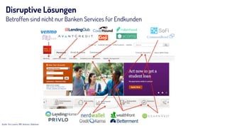 Disruptive Lösungen
Betroffen sind nicht nur Banken Services für Endkunden
Quelle: Tom Loverro, RRE Ventures, Slideshare
 