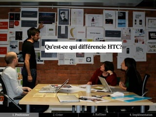 Qu’est-ce qui différencie HTC?




1. Positionner      2. Créer       3. Raffiner    4. Implémentation
 