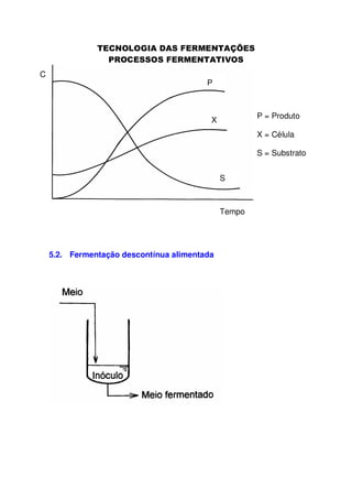 C

P

P = Produto

X

X = Célula
S = Substrato
S

Tempo

5.2. Fermentação descontínua alimentada

 