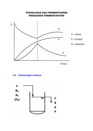 C
X
X = Célula
P = Produto

P

S = Substrato

S

Tempo

5.4. Fermentação contínua

 