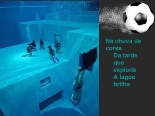 Na chuva de
cores
  Da tarde
  que
  explode
  A lagoa
  brilha
 