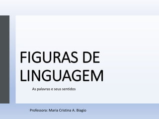 FIGURAS DE
LINGUAGEM
As palavras e seus sentidos
Professora: Maria Cristina A. Biagio
 