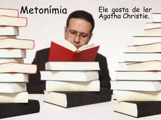 Metonímia Ele gosta de ler
Agatha Christie.
 