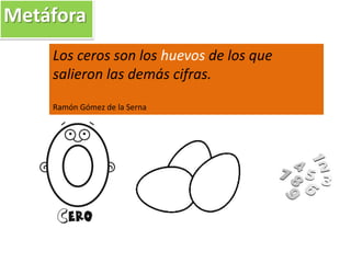 Los ceros son los huevos de los que
salieron las demás cifras.
Ramón Gómez de la Serna
Metáfora
 