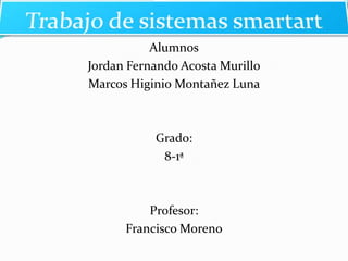 Alumnos
Jordan Fernando Acosta Murillo
Marcos Higinio Montañez Luna



           Grado:
            8-1ª



          Profesor:
      Francisco Moreno
 