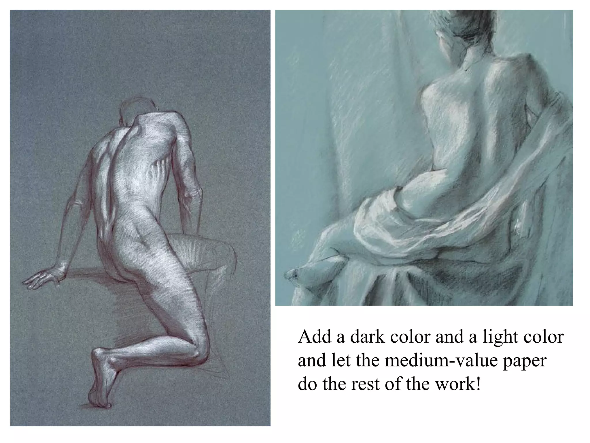 Add a dark color and a light color
and let the medium-value paper
do the rest of the work!

 