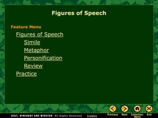 Figures of Speech
Simile
Metaphor
Personification
Review
Practice
Figures of Speech
Feature Menu
 