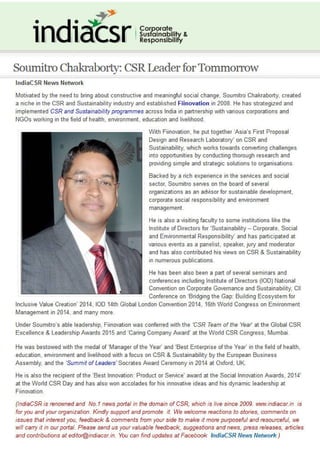 India CSR Features Fiinovation CEO as 'CSR Leader of Tomorrow'