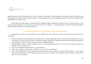40
reperează confuzie la nivelul sarcinilor pe care și le-au trasat între ei organizatorii: ”rolurile organizatorilor nu păreau foarte bine stabilite și mai
multe persoane îmi ofereau aceeași informație simultan. (...) Să se delege o persoană care să întâmpine vizitatorii și să prezinte conceptul/rafturile
din bibliotecă” (D., cititoare, Cluj).
Există cititori care caută subiecte cu un grad ridicat de sensibilitate, făcând comparații între tipurile de cărți vii și temele acestora. „Vreau
să spun că au fost persoane care nu cred că își aveau locul acolo. De ex., un alpinist. (...) sunt oameni mult, mult mai discriminați. De exemplu,
romii sunt foarte discriminați.” (A., cititoare, București)
2.7. Sugestii dezirabile pentru cărțile de la evenimentele următoare
Cei prezenți la eveniment au fost întrebați dacă ar mai participa și pe viitor și dacă da, ce cărți și-ar dori să citească. Iată care au fost
sugestiile lor:
 „Etniile, diversitatea sexuală, naționalism” (D., cititoare, Cluj) – subiecte sugerate de cititori atunci când au fost întrebați cu ce asociază
discriminarea și ce fel de cărți de acest tip ar fi interesați să citească. Înainte de a fi întrebată punctual de subiecte legate de discriminare,
această cititoare ar fi fost interesată de cărți vii din zona de „branding/marketing”.
 „Responsabilitate socială, un centru de plasament...Hai să vorbim despre femei inclusiv. Aș fi vrut să văd o femeie într-o poziție de
leadership...” (D.N., cititoare, Cluj)
 „O carte vie din domeniul limbilor străine.” (E., carte, Călărași)
 „Preot, dacă s-ar putea și patriarh să fie (...) Pușcăriaș...ar fi wow.” (L., carte, Călărași)
 „Orice carte...începând de la cartea Adolescentul, a fost acolo Șoferul...oricare. Fără nici un fel de dubiu și reținere.” / „M-ar interesa
foarte mult cartea de rom, cartea de femeie peste 40 de ani (care nu își găsește loc de muncă), cartea alcoolicului, de fapt fostului
alcoolic.” (A., carte, Călărași)
 