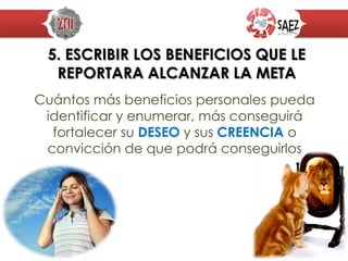 Por qué lo quiere
ANALIZA
LA SITUACION DE
PARTIDA
Debe salir para
trazar el camino
•Determine su punto de partida
•Si sabe dónde quiere ir, necesita saber de dónde
 