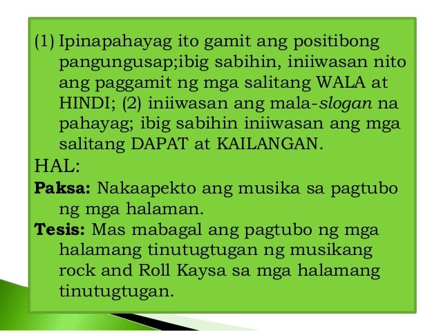 halimbawa ng thesis statement sa filipino
