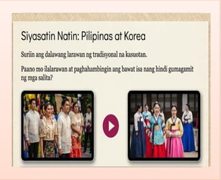 Multimodal ay binigyang-depinisyon
na estilong paggamit ng ‘dalawa o
mahigit pang moda ng
komunikasyon’
halimbawa :
• imahen
• kilos
• musika
• pasalita
• pasulat na wika
 