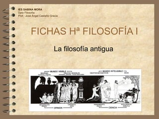 FICHAS Hª FILOSOFÍA I La filosofía antigua IES SABINA MORA Dpto Filosofía Prof.: José Ángel Castaño Gracia 