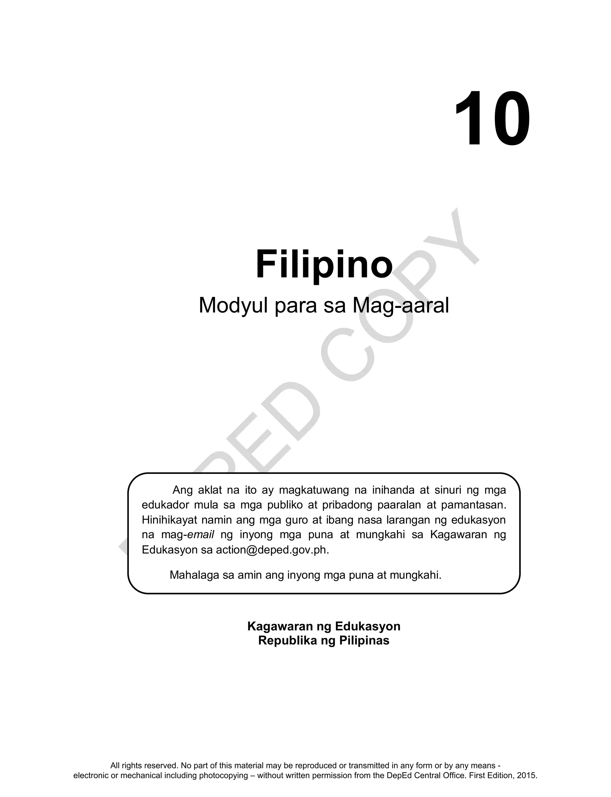 FILIPINO Grade 10 Learning Module Unit 3 | PDF