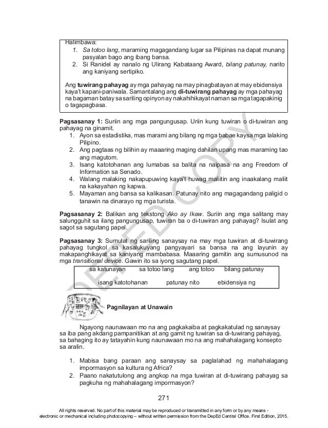 Suriin Mo Kung Ang Pahayag Ay Isang Katotohanan O Opinyon FILIPINO Grade 10 Learning Module Unit 3