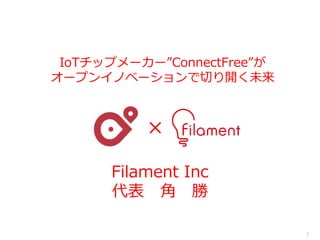 1
Filament Inc
代表 角 勝
IoTチップメーカー”ConnectFree”が
オープンイノベーションで切り開く未来
×
 