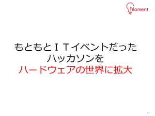 11
もともとＩＴイベントだった
ハッカソンを
ハードウェアの世界に拡大
 